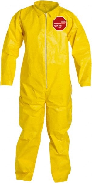 Dupont - Size M PE Film Chemical Resistant Coveralls - Yellow, Zipper Closure, Open Cuffs, Open Ankles, Serged Seams - Exact Tooling