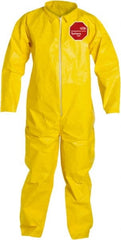 Dupont - Size 2XL PE Film Chemical Resistant Coveralls - Yellow, Zipper Closure, Open Cuffs, Open Ankles, Serged Seams - Exact Tooling