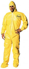 Dupont - Size 3XL PE Film Chemical Resistant Coveralls - Yellow, Zipper Closure, Elastic Cuffs, Open Ankles, Serged Seams - Exact Tooling