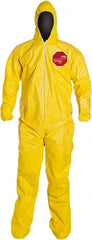 Dupont - Size M PE Film Chemical Resistant Coveralls - Yellow, Zipper Closure, Elastic Cuffs, Open Ankles, Serged Seams - Exact Tooling