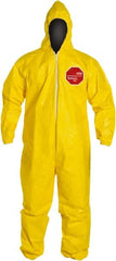 Dupont - Size XL PE Film Chemical Resistant Coveralls - Yellow, Zipper Closure, Elastic Cuffs, Elastic Ankles, Serged Seams - Exact Tooling