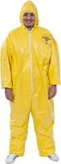Dupont - Size 4XL PE Film Chemical Resistant Coveralls - Yellow, Zipper Closure, Elastic Cuffs, Elastic Ankles, Serged Seams - Exact Tooling