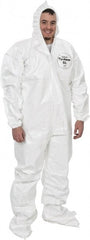 Dupont - Size 2XL Saranex Chemical Resistant Coveralls - White, Zipper Closure, Elastic Cuffs, Open Ankles, Bound Seams - Exact Tooling