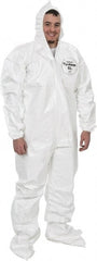 Dupont - Size 3XL Saranex Chemical Resistant Coveralls - White, Zipper Closure, Elastic Cuffs, Open Ankles, Bound Seams - Exact Tooling