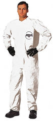 Dupont - Size 4XL Saranex Chemical Resistant Coveralls - White, Zipper Closure, Elastic Cuffs, Elastic Ankles, Bound Seams - Exact Tooling
