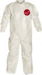 Dupont - Size L Saranex Chemical Resistant Coveralls - White, Zipper Closure, Elastic Cuffs, Elastic Ankles, Bound Seams - Exact Tooling