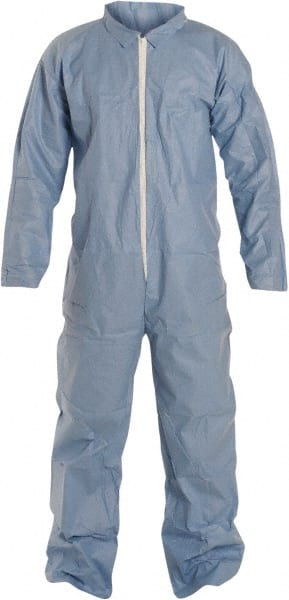 Dupont - Size M FR Disposable Flame Resistant/Retardant Coveralls - Blue, Zipper Closure, Open Cuffs, Open Ankles, Serged Seams - Exact Tooling