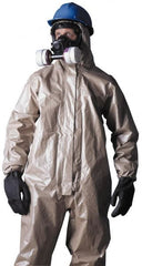 Dupont - Size 2XL Hazmat Chemical Resistant Coveralls - Tan, Zipper Closure, Elastic Cuffs, Open Ankles, Taped Seams - Exact Tooling