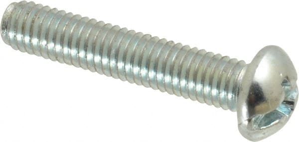Value Collection - #10-32 UNF, 1" Length Under Head Slotted/Phillips Drive Machine Screw - Round Head, Grade J82 Steel, Zinc-Plated Finish, Without Washer - Exact Tooling