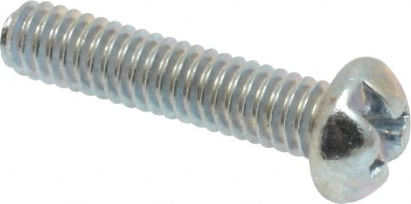 Made in USA - #8-32 UNC, 3/4" Length Under Head Slotted/Phillips Drive Machine Screw - Round Head, Grade J82 Steel, Zinc-Plated Finish, Without Washer - Exact Tooling