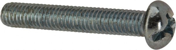 Made in USA - #10-32 UNF, 1-1/4" Length Under Head Slotted/Phillips Drive Machine Screw - Round Head, Grade J82 Steel, Zinc-Plated Finish, Without Washer - Exact Tooling