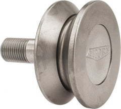 Osborn International - 2" Roller Diam x 27/32" Width, 1/2" Stud Diam x 1-1/4" Length, V Grooved Concentric Stud - Steel, 5/8" Thread Length, 1/2-20 Thread, 2-3/32" OAL, 600 Lb Dynamic Cap - Exact Tooling