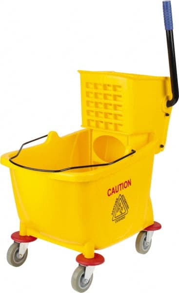 PRO-SOURCE - 31 Qt Plastic Bucket & Wringer - 22" Long x 18-1/2" High x 17" Wide, Yellow - Exact Tooling