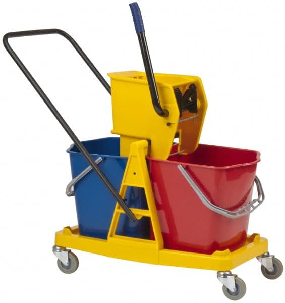 PRO-SOURCE - 63 Qt Plastic Bucket & Wringer - 31" Long x 20-1/2" High x 17" Wide, Blue/Red - Exact Tooling