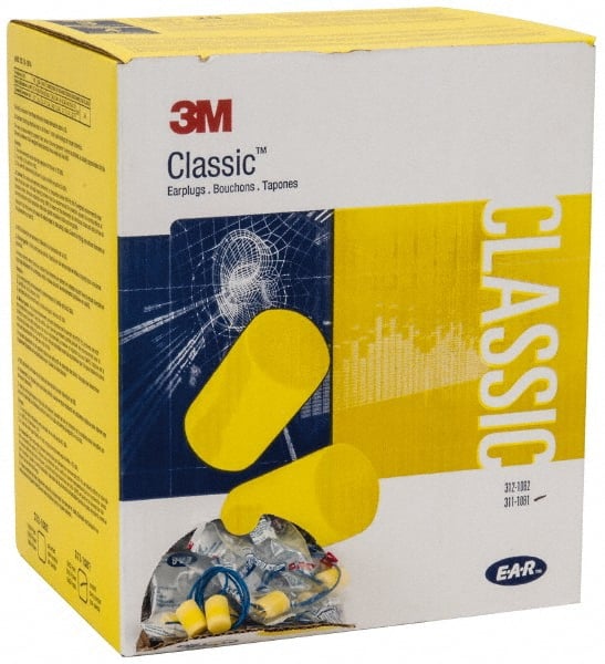 3M - Disposable, Corded, 29 dB, Barrel Earplugs - Yellow, 500 Pairs - Exact Tooling
