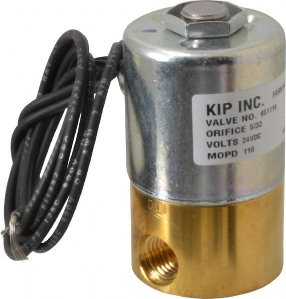KIP - 1/4" Port, Direct Acting, Brass Solenoid Valve - Normally Closed, 110 Max PSI, Buna-N Seal - Exact Tooling
