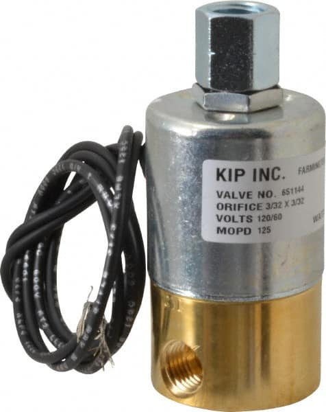 KIP - 1/4" Port, Direct Acting, Brass Solenoid Valve - Normally Closed, 125 Max PSI, Buna-N Seal - Exact Tooling