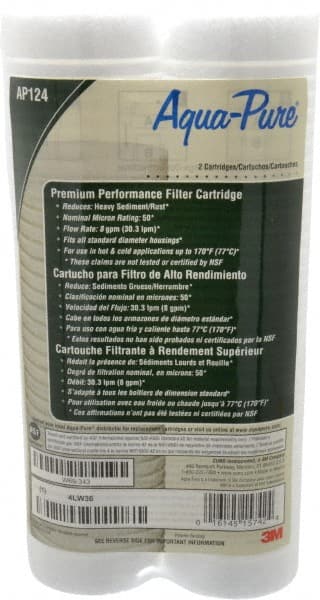 3M Aqua-Pure - 2-1/2" OD, 50µ, Cellulose Fiber Graded-Density Cartridge Filter - 9-3/4" Long, Reduces Dirt & Rust - Exact Tooling
