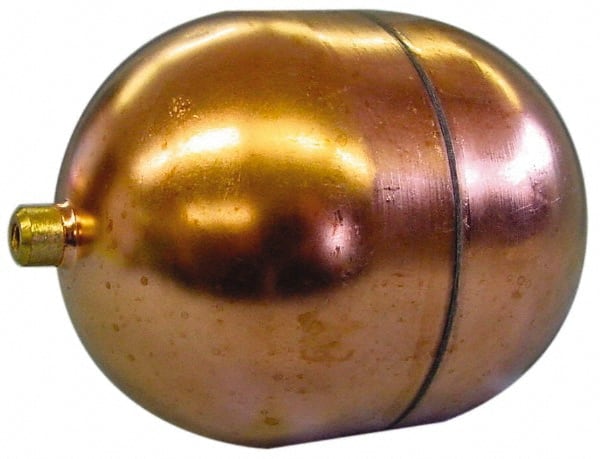 Made in USA - 3" Diam x 7" Long, Oblong, Round Spud Connection, Metal Float - 1/4-20 Thread, Copper, 25 Max psi, 20 Gauge - Exact Tooling