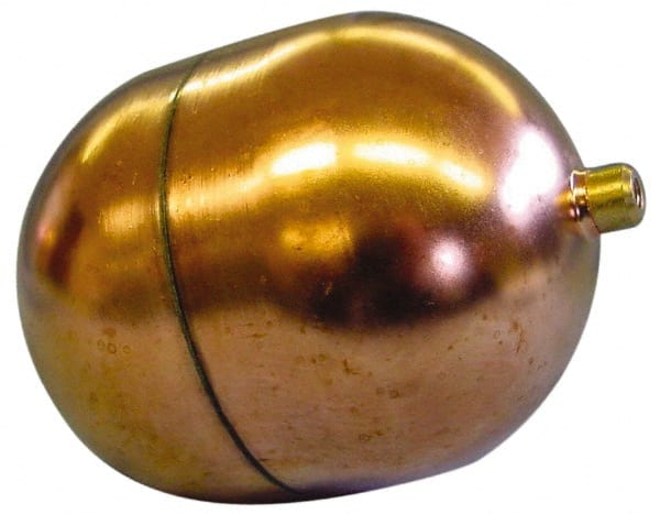 Made in USA - 4" Diam x 5" Long, Oblong, Round Spud Connection, Metal Float - 1/4-20 Thread, Copper, 25 Max psi, 21 Gauge - Exact Tooling