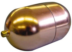 Made in USA - 4" Diam x 7" Long, Oblong, Round Spud Connection, Metal Float - 1/4-20 Thread, Copper, 25 Max psi, 23 Gauge - Exact Tooling