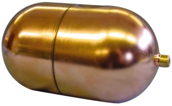 Made in USA - 4" Diam x 7" Long, Oblong, Tubed Through Connection, Metal Float - 1/4" Rod Thread, Copper, 25 Max psi, 23 Gauge - Exact Tooling
