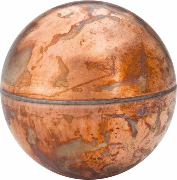 Made in USA - 2-1/2" Diam, Spherical, Internal Connection, Metal Float - 1/4-20 Thread, Copper, 25 Max psi, 24 Gauge - Exact Tooling