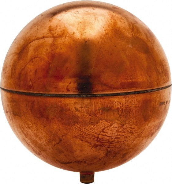 Made in USA - 4" Diam, Spherical, Round Spud Connection, Metal Float - 1/4-20 Thread, Copper, 25 Max psi, 23 Gauge - Exact Tooling