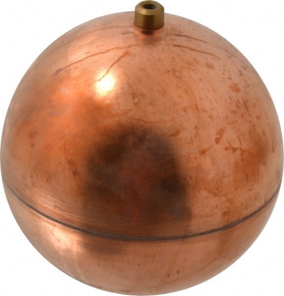 Made in USA - 5" Diam, Spherical, Round Spud Connection, Metal Float - 1/4-20 Thread, Copper, 25 Max psi, 23 Gauge - Exact Tooling