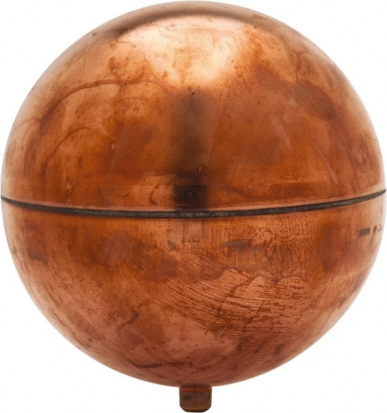 Made in USA - 6" Diam, Spherical, Round Spud Connection, Metal Float - 1/4-20 Thread, Copper, 25 Max psi, 23 Gauge - Exact Tooling