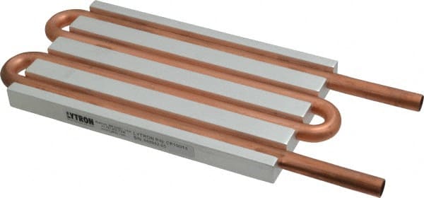 Lytron - 6" Long x 3-1/2" High, Straight Connection Copper Tube Cold Plate - 3/8 OD Tube, 4-Pass Fluid Path, Water Cooling, 1/2" Thick - Exact Tooling