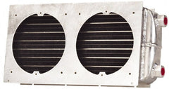 Lytron - 3/8-18 FNPT, 2 Fan Mount, Liquid-To-Air Aluminum Brazed Process Equipment Heat Exchanger - Oil Cooler, Ethylene Glycol/Water Mixture Cooler, 8.4" High x 18" Wide x 3.1" Deep, 5,025 BTU/Hr, 400°F Max - Exact Tooling
