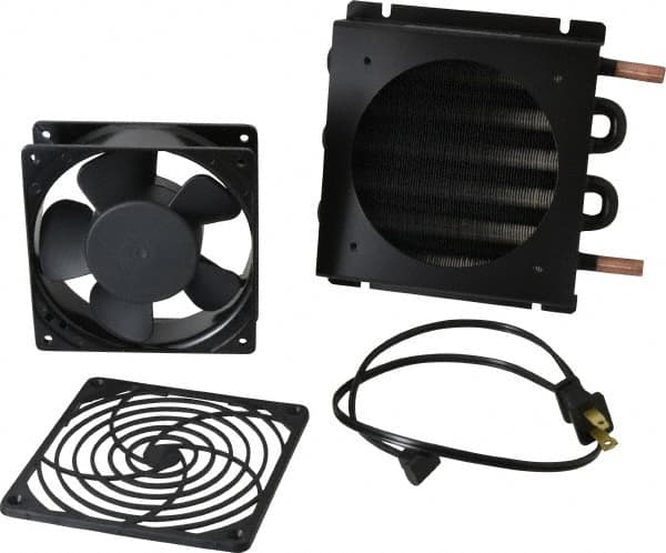 Lytron - 3/8" Tube OD, 1 Fan Mount, Liquid-To-Air Copper Tubed Process Equipment Heat Exchanger - Water Cooler, 6.6" High x 7.4" Wide x 1.3" Deep, 870 BTU/Hr, 400°F Max - Exact Tooling