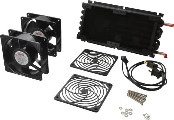 Lytron - 3/8" Tube OD, 2 Fan Mount, Liquid-To-Air Copper Tubed Process Equipment Heat Exchanger - Water Cooler, 5.8" High x 12.2" Wide x 1.8" Deep, 1,900 BTU/Hr, 400°F Max - Exact Tooling