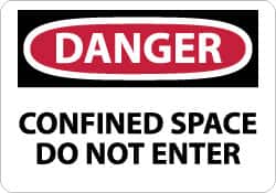 NMC - Accident Prevention Label, Header: DANGER - Legend: Danger - Confined Space - Do Not Enter, English, Red, Black & White, 5" Long x 3" High, Sign Muscle Finish - Exact Tooling