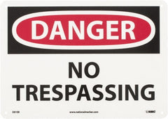 NMC - "Danger - No Trespassing", 10" Long x 14" Wide, Fiberglass Safety Sign - Rectangle, 0.095" Thick, Use for Security & Admittance - Exact Tooling