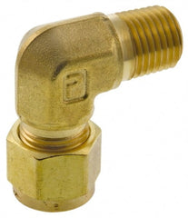 Parker - 1/2" OD, Brass Male Elbow - 2,200 Max Working psi, 1-1/16" Hex, Comp x MNPT Ends - Exact Tooling