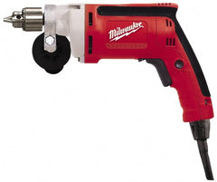 Milwaukee Tool - 1/4" Keyed Chuck, 2,500 RPM, Pistol Grip Handle Electric Drill - 7 Amps, 120 Volts, Reversible, Includes Chuck Key with Holder & Side Handle - Exact Tooling