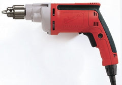 Milwaukee Tool - 1/4" Keyed Chuck, 4,000 RPM, Pistol Grip Handle Electric Drill - 7 Amps, 120 Volts, Reversible, Includes Chuck Key with Holder - Exact Tooling