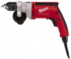 Milwaukee Tool - 3/8" Keyless Chuck, 1,200 RPM, Pistol Grip Handle Electric Drill - 7 Amps, 120 Volts, Reversible, Includes 3/8" Magnum Drill & Side Handle - Exact Tooling