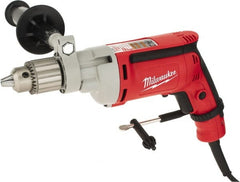Milwaukee Tool - 1/2" Keyed Chuck, 850 RPM, Pistol Grip Handle Electric Drill - 8 Amps, 120 Volts, Non-Reversible, Includes 1/2" Magnum Drill, Chuck Key with Holder, Side Handle - Exact Tooling