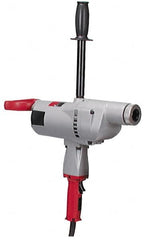 Milwaukee Tool - 1-1/4" Keyless Chuck, 250 RPM, Spade Handle Electric Drill - 10 Amps, 120 Volts, Reversible, Includes Pipe Handle - Exact Tooling