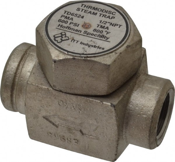 Hoffman Speciality - 1/2 Female" Pipe, Stainless Steel Thermodisc Steam Trap - 600 Max psi - Exact Tooling