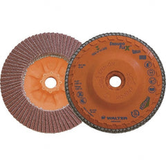 WALTER Surface Technologies - 60 Grit, 4-1/2" Disc Diam, 5/8-11 Center Hole, Zirconia Alumina Flap Disc - 13,300 Max RPM, Plastic Backing, Arbor Attaching System, Coated - Exact Tooling