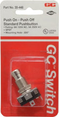 GC/Waldom - 1/2 Inch Mount Hole, Miniature Pushbutton Switch Only - Round, Chrome Pushbutton, Nonilluminated, Maintained (MA), On-Off - Exact Tooling