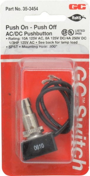 GC/Waldom - 1/2 Inch Mount Hole, Pushbutton Switch Only - Round, Chrome Pushbutton, Nonilluminated, Maintained (MA), On-Off - Exact Tooling