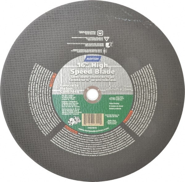 Norton - 16" 24 Grit Silicon Carbide Cutoff Wheel - 1/8" Thick, 1" Arbor, 4,800 Max RPM, Use with Electric & Gas Powered Saws - Exact Tooling