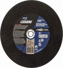 Norton - 12" 24 Grit Aluminum Oxide/Silicon Carbide Blend Cutoff Wheel - 1/8" Thick, 1" Arbor, 6,360 Max RPM, Use with Electric & Gas Powered Saws - Exact Tooling