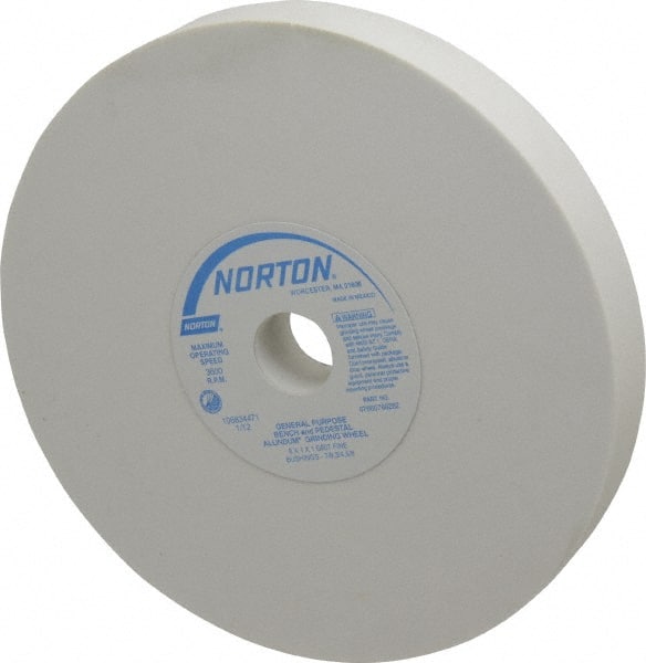 Norton - 100 Grit Aluminum Oxide Bench & Pedestal Grinding Wheel - 8" Diam x 1" Hole x 1" Thick, 3600 Max RPM, J Hardness, Fine Grade , Vitrified Bond - Exact Tooling