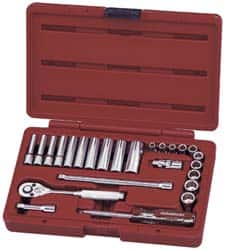 Paramount - 25 Piece 1/4" Drive Deep Well Socket Set - 12 Points, 3/16" to 9/16" Range, Inch Measurement Standard - Exact Tooling